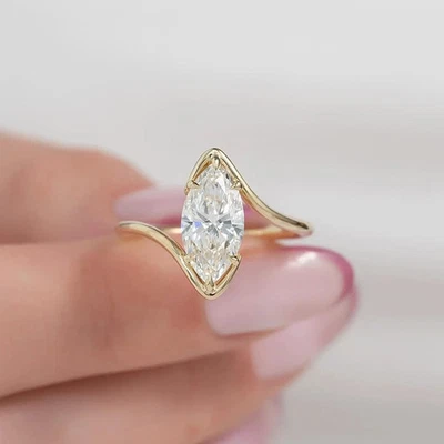 2Ct Marquise Lab Grown IGI Certified Diamond Wedding Ring 14K Solid Yellow Gold - Image 1 of 4