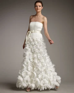 Neu mit Etikett elfenbeinfarbener Tadashi Shoji trägerloser Flatterrock Kleid 14 - Bild 1 von 2