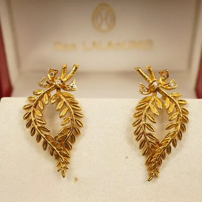 Ilias Lalaounis 18k Yellow Gold Diamond Olive Leaf Earrings Clip-on- Free Ship - Image 1 of 4