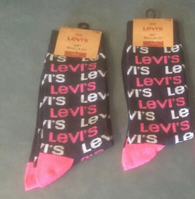 Levi's Talla 8-12 Calcetines de Corte Regular en Azul Marino-Rosa-Blanco Lote de Dos NWT Foto 1 de 2
