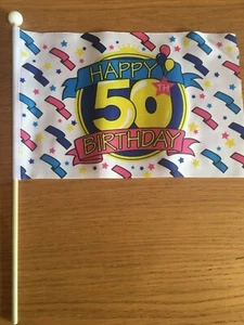 HAPPY 50TH Pack of 12 medium Hand Flags 9" x 6" 22cm x 15cm FLAG - Picture 1 of 1