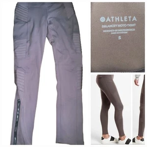 ATHLETA Delancey Moto Tight Leg Pants Size S 26x27 Grey/Taupe Ankle Zip Compress - Picture 1 of 8