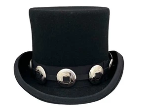 Top Hat With Round Concho Leather Hat Band Vintage Wool Victorian Mad Hatter - Picture 1 of 5