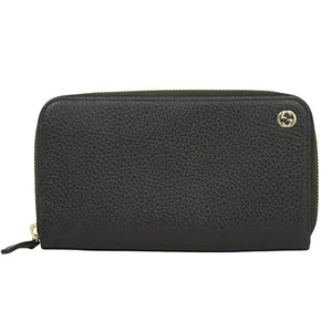 GUCCI Cartera Entrelazada G 449347 Cuero Cremallera Redonda Marrón Dorado - Imagen 1 de 15