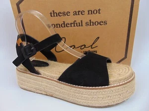 Coolway Women's Ramen Ankle Strap Platform Sandal, Size 10.0 M, Black Suede - Picture 1 of 12