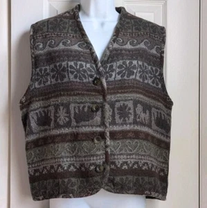 VTG Vest Women's S Wool 90s Hippie Festival Button Pattern Brown Outdoor - Picture 1 of 8