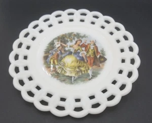 Vintage Carriage Scene Lace Edge Kemple Milk Glass Plate MARKED! - Picture 1 of 3