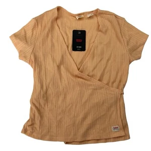 Blusa envolvente Levi’s Dry Good Pointelle naranja talla M algodón poliéster corbata nueva con etiquetas - Imagen 1 de 14