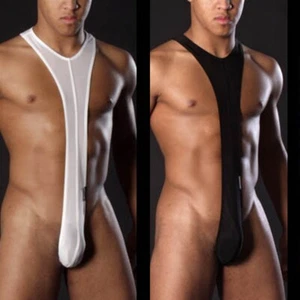 Men's Black Polyester Strap Backless Tank Top Lingerie Jumpsuit Bodysuit - Picture 1 of 5