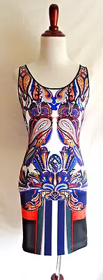 Clover Canyon S Paisley Baroque Ikat Art Deco Mod Chic Fitted Neoprene Dress - Image 1 of 4