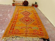 Big unique Vintage Taznakht Moroccan Handmade Rug Azilal Berber Carpet 4' x 10'