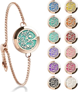 Essential Oil Diffuser Bracelet Stainless Steel Aromatherapy Locket Adjustable B - Picture 1 of 12