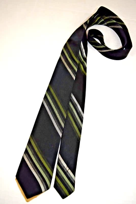 Corbata de Colección Años 50 60 Verde Carbón Marfil Rayas Acetato Corbata Delgada 52" x 2.5" Nueva Foto 1 de 4