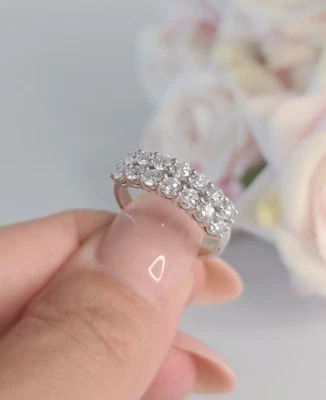 1.80 CTW Round Cut Moissanite Two Row Eternity Ring Band 14k White Gold Plated - Image 1 of 4