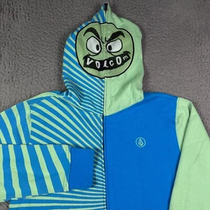 Volcom Hoodie Youth Boys Large Green Blue Megla Full Face Zip Mask Skate Y2K - Picture 1 of 10