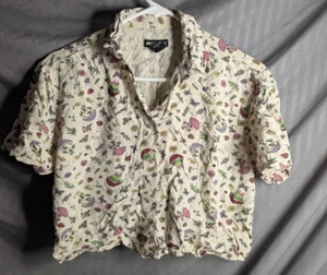 Hot Topic Pilz Frosch Schnecke Kröte Top Cropped Knopfleiste Kurzarm Small - Bild 1 von 5