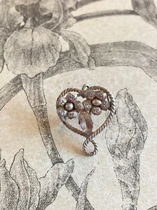 Charmant Pendentif Passant Coulissant Forme Cœur Argenté 1900 - Imagen 1 de 3