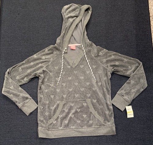 Jenni Moore Felpa Donna M Grigio Cuori Cappuccio San Valentino Nuova con etichette