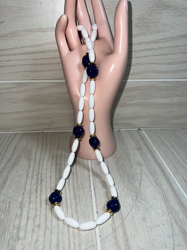 MICHAEL KORS Collana Trifari bianco blu botte perline finitura tono oro nuova con etichetta NOS MCM