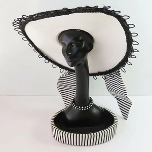 Black & White Lady Bust Wearing Hat, Striped Trinket Jewellery Ring Holder - Picture 1 of 5
