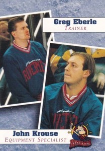 GREG EBERLE/JOHN KROUSE, PEORIA RIVERMEN, RARE 1996-97 ECHL MINOR CARD.