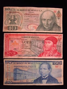 Mexico 10P 1970, 20P 1977 & 50 Pesos 1981 Lot Banco de México Money h2514 - Picture 1 of 2