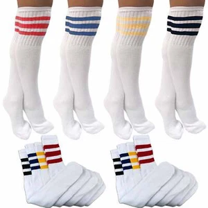 8 Pairs Knee High Tube Socks Assorted Color Stripes Long 24" Soccer Sports 13-15 - Picture 1 of 1