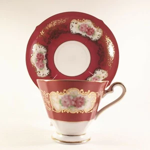 Vintage Shafford pretty magenta red teacup and saucer - Picture 1 of 10