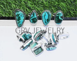 25pcs Malachite Chrysocolla Gemstone Ring Bulk Lot 925 Silver Plated WHR-48 - Picture 1 of 11