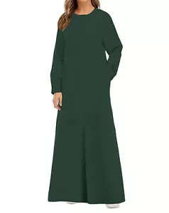 Solid Color Zipper Abaya Muslim Dresses for Women Girls Pockets Islamic Praye... - Picture 1 of 7