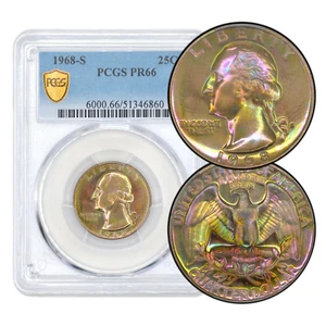 1968-S Proof 25C Washington Quarter PCGS PR66 - Fantastic Dual Sided Toning - Picture 1 of 10