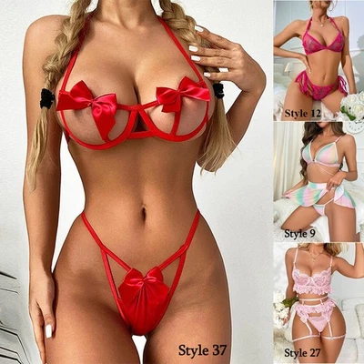Women's Sexy Lingerie Lace Babydoll Bra Thong Set Sleepwear Underwear Nightwear - Image 1 of 4