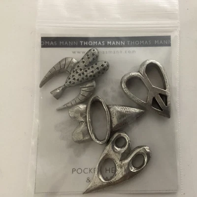 4 THOMAS MANN Pocket Hearts with Wings  Charms,  Pewter Pocket Charms . MINT - Image 1 of 2