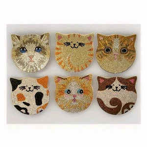 Sottobicchieri Gatto Kitty 6 Punti Diamanti Completi Tazzine Caffè Bevande Artigianali *Leggi - Foto 1 di 12