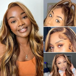 Highlight Ombre HD Lace Front Wigs Human Hair Honey Blonde 13x4 Body Wave Lac... - Picture 1 of 8