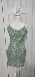 SPEECHLESS Juniors, Mint Green sequin strappy, drape front dress, Sz Med. NWT - Picture 1 of 6