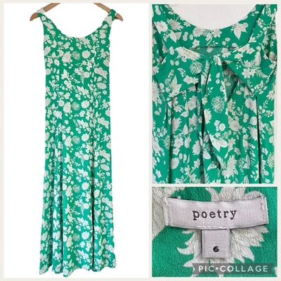 Vestido Floral Verde POESÍA - Talla UK6 Corbata Espalda Abierta Flotante Viscosa Rayón Vacaciones Foto 1 de 4