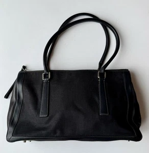 Vintage Coach Black Linen Canvas And Leather Bonnie Shoulder Bag No 9435 - Picture 1 of 6