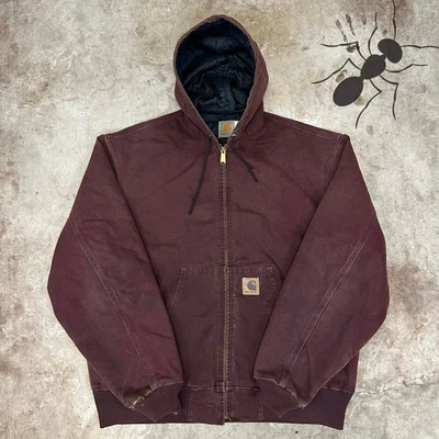 De colección Y2K j06 BRG Borgoña Carhartt Acolchado Con Capucha Ropa de Trabajo Chaqueta Foto 1 de 4