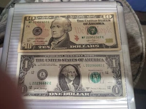 Too Many Twos $1 & $10 Fancy Serial Numbered Bills A "TwoFur" Bundle Priced! - Picture 1 of 3