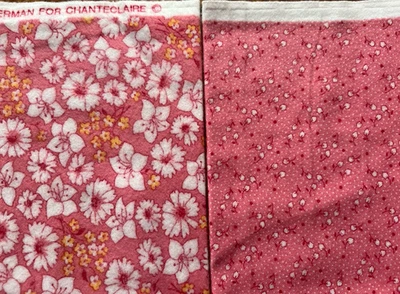 3 yds Darlene Zimmerman Chanteclair Pink Floral Flannel Fabric Lot - Image 1 of 4