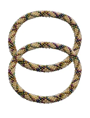 Set of 2 Handmade Beaded Glass Seed Bead Stackable Crochet Bracelets - Image 1 of 4