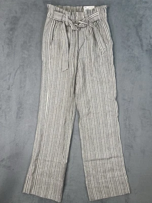 Новый SO брюки женщин XS темно-синий слоновой кости в полоску высоты широкая нога льняной тянуть на ремень - Изображение 1 из 4