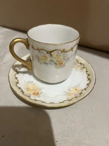 Antique CFH GDM Haviland Limoges Demitasse Floral Gold Handle Cup & Saucer RARE! - Picture 1 of 7