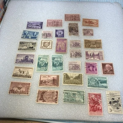 30 USED/HR/Cancelled 1941-1951 Commemorative 3 Cents USA Stamps; $1 Ships. DEAL! - Image 1 of 4