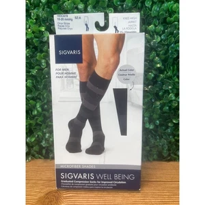 Mens Sigvaris Well Being Knee High Microfiber Sz A Onyx Stripe Compression Socks - Picture 1 of 7