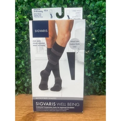 Mens Sigvaris Well Being Knee High Microfiber Sz A Onyx Stripe Compression Socks - Image 1 of 4