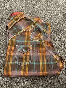 Y2K Rock 47 Wrangler Damen rot kariert Perlen Druckknopf Hemd Affliction Style XXL - Bild 1 von 10