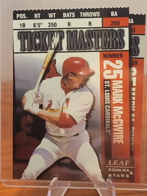 1998 Leaf Rookies & Stars Ticket Masters Rare Die-cut Mark McGwire /2500 - Image 1 of 3