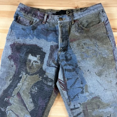 Jeans Just Cavalli Estampado Artístico Hombres 36/50 32x32 Napoleón Gráfico Botón Mosca Italia Foto 1 de 4